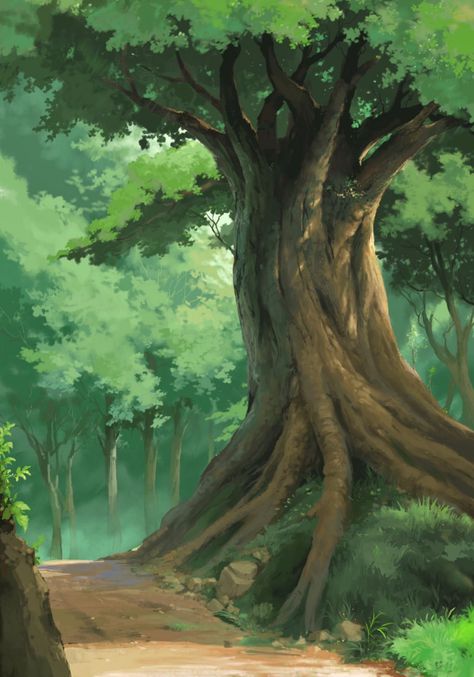 숲 사진, Ghibli Art, Digital Painting Tutorials, Fantasy Art Landscapes, Landscape Illustration, Environment Concept Art, Alam Yang Indah, Environmental Art, Tree Art