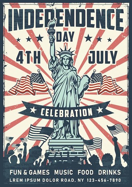 Statue Of Liberty Drawing, Patriotic Posters, Independence Day Poster, America Independence Day, Download Sign, Happy Fourth Of July, Vintage Invitations, 4th July, Usa Flag