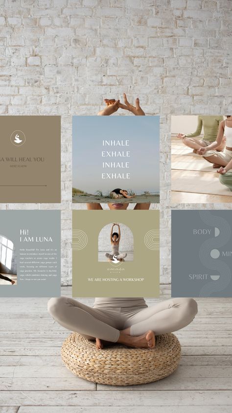 Yoga Marketing Social Media, Wellness Retreat Design, Mindful Logo Design, Green Blue Branding, Aesthetic Branding Design, Mindfulness Branding, Wellness Retreat Aesthetic, Yoga Retreat Aesthetic, Yoga Presentation