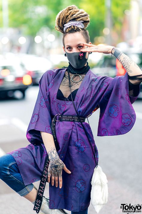 Lacouture  - Harajuku Streetwear Modern Kimono Fashion Outfits, Modern Kimono Fashion, Split Tongue, Black Wide Brim Hat, Clear Boots, Harajuku Street Style, Modern Kimono, Streetwear Styles, Japan Outfit