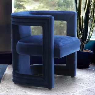 AllModern Penn 26" W Barrel Chair | Wayfair Navy Velvet Chair, Blue Velvet Accent Chair, Blue Chairs, Contemporary Accent Chair, Furniture Logo, Ikea Chair, Velvet Accent Chair, Velvet Accents, Eames Chairs