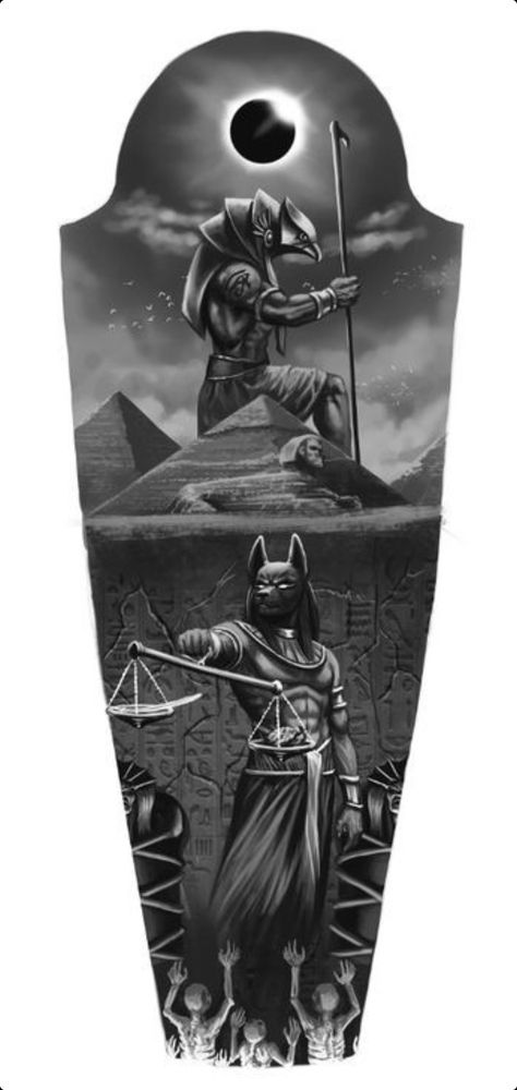 Erebus Tattoo, Egypt Tattoo Design Ideas, Gods Tattoo, Anubis And Horus, Egypt Tattoo Design, Egyptian Eye Tattoos, Horus Tattoo, Egyptian Tattoo Sleeve, Anubis Tattoo