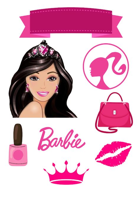 TOPO DE BOLO DA BARBIE MORENA COM BOLSA, COROA E NOME BARBIE. Topper Barbie, Barbie Png, Barbie Theme Party, Barbie Birthday Party, Birthday Cake Topper Printable, Barbie Theme, Fashion Art Prints, Barbie Cake, Barbie Birthday