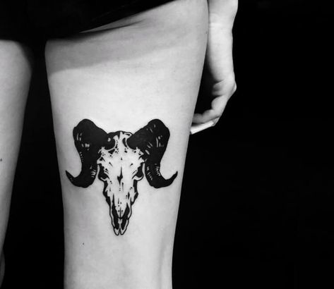 Tattoo photo - Ram skull tattoo by Roy Tsour Ram Skull Tattoo Design, Ram Skull Tattoo, Aries Ram Tattoo, Skull Thigh Tattoos, Steve Butcher Tattoo, Ram Tattoo, Ram Skull, Aries Tattoo, Movie Tattoos