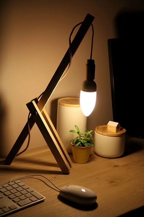 Beautiful The Easiest Wood Lamp Tutorial  #Bedside #DIY #Handmade #Recycled #Rustic #simple #Wood  We think this is the easiest tutorial to make a wooden desk lamp... Just 3 pieces of wood, including 2 of the same length, drilled and screwed toget... Diy Lamp Makeover, Wooden Desk Lamp, Diy Luminaire, Diy Lampe, Table Top Lamps, Wooden Table Lamps, Easy Wood, Wood Lamp, Table Lamp Wood