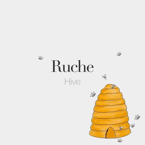 Ruche (feminine word) Hive /ʁyʃ/ Drawing: @beaubonjoli #frenchwords French Idioms, French Love Quotes, French Words Quotes, Paris Review, Basic French, Basic French Words, French For Beginners, French Language Lessons, French Grammar