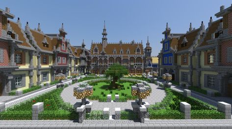 Minecraft Town Square Minecraft Town Square, Mansion Minecraft, Villa Minecraft, Minecraft Medieval House, Minecraft Town, Minecraft Skins Aesthetic, Minecraft City Buildings, Minecraft Mansion, Minecraft Houses Blueprints