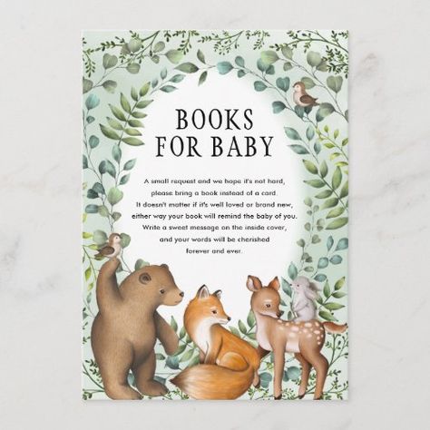 $ 2.21 | Whimsical Woodland Greenery Forest Books for Baby - bring a book, books for baby card, gender neutral coed couples sprinkle, botanical greenery leaf pattern, fox deer bear bunny rabbit, spring summer birds garden, whimsical cute sweet adorable trendy, watercolor handpainted illustration, woodland forest animals, baby shower boy girl twins Forest Baby Shower Ideas, Forest Baby Shower Theme, Woodland Forest Baby Shower, Woodsy Baby Showers, Enchanted Forest Baby Shower, Woodland Creatures Baby Shower, Forest Animal Baby Shower, Forest Baby Showers, Animal Baby Shower Theme