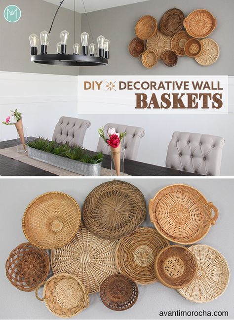 DIY Decorative Wall Baskets | Mural de Cestas - Avanti Morocha Decorative Wall Baskets, Basket On Wall, Basket Walls, Basket Makeover, Wall Baskets, Basket Wall, Basket Wall Decor, Diy Basket, Diy Decorating