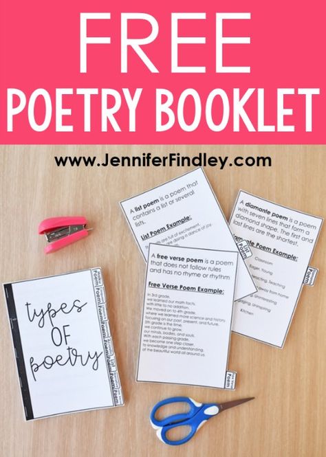 Free Poetry Templates, Poetry For Middle School, Poetry Lessons Elementary, Poetry Types, Poetry Booklet, Elementary Poetry, Poetry Lesson, Poetry Terms, Free Verse Poems