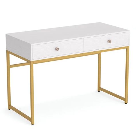 Mercer41 Siciliano Desk & Reviews | Wayfair Whitr Desk, Preppy Makeup Desk, Small White Desk, White Vanity Desk, Room Wishlist, Bedroom Products, Room Things, Kawaii Bedroom, Bday List