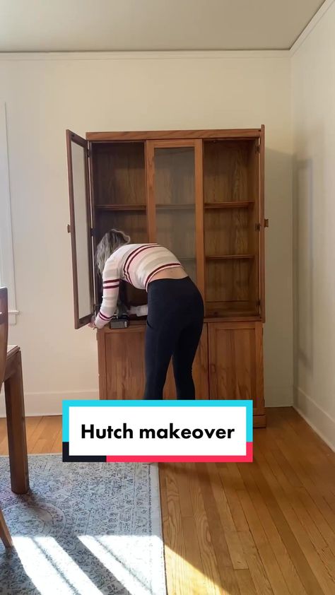 Green Hutch Makeover, Dining Hutch Makeover, Dining Room With Hutch, Dining Room Hutch Makeover, Green China Cabinet, Hunt Club Green, 2022 Color Of The Year, Dining Hutch, Hutch Makeover