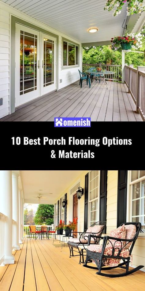 Whether you’re building a new porch or resurfacing your existing porch, you have a lot of porch flooring options to choose from. We’ll take a look at the pros and cons of each one to give you a better idea of what you might like to use on your porch. Porch Materials, Painted Porch Floors, Concrete Front Porch, Front Porch Furniture, Porch Wood, Front Porch Makeover, Porch Paint, Porch Remodel, Porch Floor