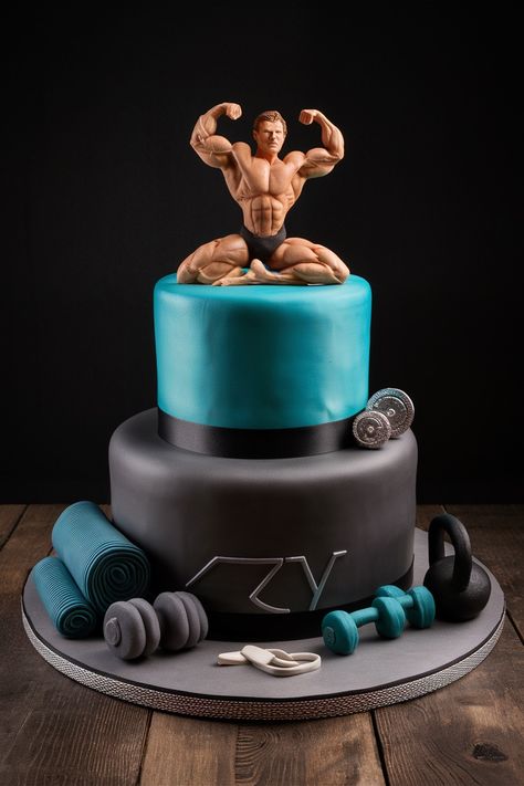 Energize Your Party with Unique Fitness-Themed Cakes Dumbell Cake, Birthday Cake For Men, Gym Cake, Cake For Men, Birthday Goals, Funny Birthday Cakes, Birthday Cakes For Men, Themed Birthday Cakes, Gym Accessories