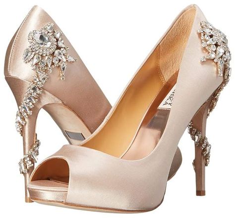 Badgley Mischka - Royal High Heels - Nude Heels Satin High Heels, Embellished Wedding Shoes, Nude High Heels, Wedding Pumps, Badgley Mischka Shoes, Pumps Heels Stilettos, Satin Pumps, Leather Slip On Shoes, Evening Shoes