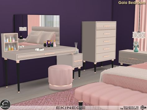 The Sims Resource - Gaia Bedroom Set - Part 3 Sims 4 Cc Parents Bedroom, Makeup Vanity Sims 4 Cc, Sims 4 Girly Bedroom, Sims 4 Dresser Room Cc, Vanity Table Sims 4 Cc, Sims 4 Dressing Table, Sims Cc House Decor, Sims 4 Cc Rooms Bedrooms, Sims 4 Dresser