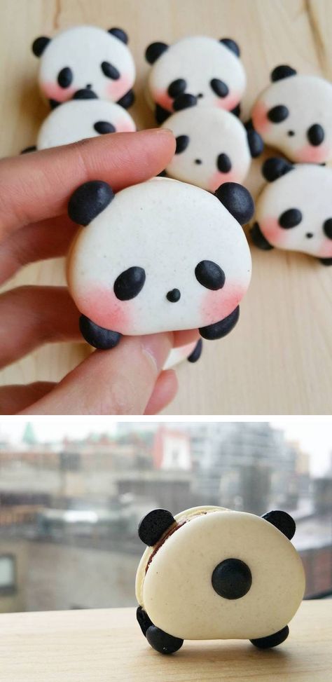 Animal Macarons, Panda Cookies, Macaron Cookies, Macaroon Recipes, French Pastry, Panda Bears, Cute Baking, Macaron Recipe, French Pastries