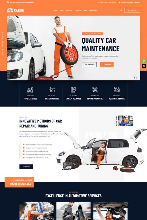 Karon is a car repair and service WordPress theme designed to help your car repair business build a strong online presence and attract new customers. It features a clean and modern design, user-friendly interface, and powerful features to showcase your services, manage appointments, and build trust with potential clients. Auto Repair Website Design, Mechanic Website Design, Car Repair Website Design, Mechanic Website, Logistics Design, Hero Section, Website Design Inspiration Layout, Mobile Mechanic, Service Ideas