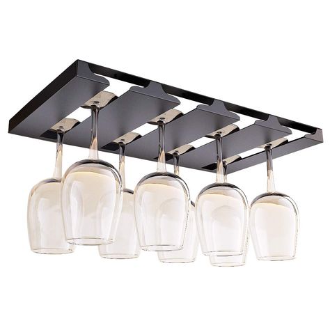 PRICES MAY VARY. [4 ROWS WINE GLASSES HOLDER] - Each rack can hold up 8 to 12 pcs wine glasses according to different size type of the glass,save your space and facilitate your daily use. [STAINLESS STEEL MATERIAL] - The wine glass rack made by stainless steel material and black coat finished, which is durable,rust -proof,beautiful,safe and easy to clean. [EASY TO INSTALL] - The rack package comes with screws,just take a few minutes to install the screws,then you will get one organizer can help Bar Storage Cabinet, Hanging Wine Glass Rack, Under Shelf, Stemware Rack, Bar Storage, Wine Glass Rack, Glass Rack, Installing Cabinets, Wine Glass Holder