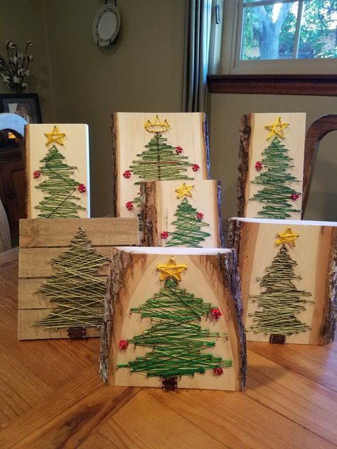 CHRISTmas craft 2019~ Natural wood~abstract string art 🌲 Christmas Art Show Ideas, Nature Christmas Cards, Winter Holiday Crafts, Easy Christmas Ornaments, Handmade Christmas Crafts, Christmas Wood Crafts, Christmas Card Crafts, Barbie Diy, Diy Easter Decorations