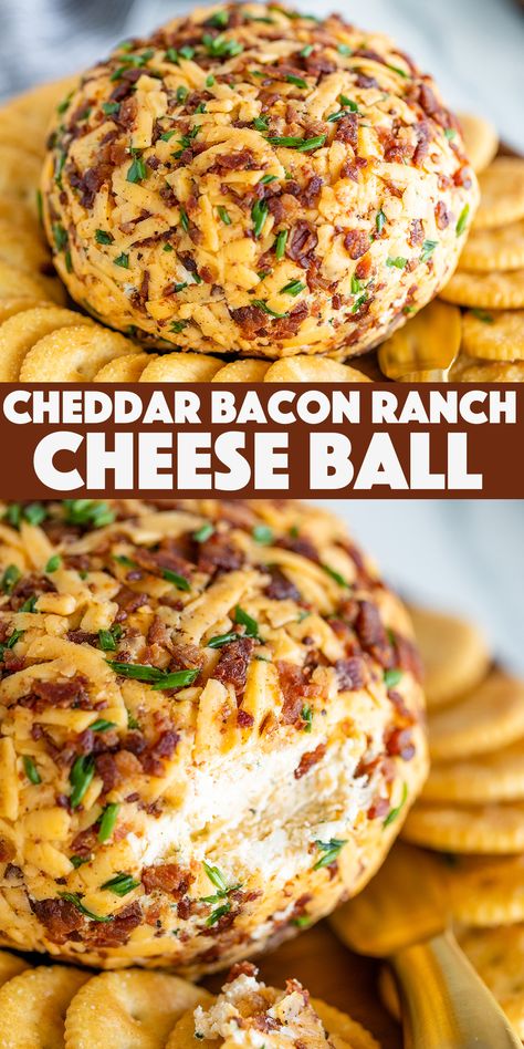 Bacon Ranch Turkey Cheese Ball, Cheese Ball Bacon Ranch, Cheese Ball With Bacon Bits, Bacon Ranch Cheeseball Bites, Bacon Cheddar Cheese Ball Recipes, Ranch Bacon Cheese Ball, Cheddar Cheese Cheese Ball, Pepper Jack Cheese Ball, Bacon Cheddar Ranch Cheese Ball