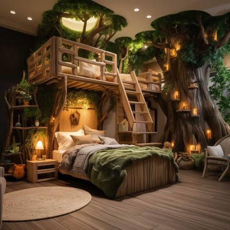 23+ Bright and Fun Decorating Ideas for Vibrant Children's Bedrooms • 333+ Images • [ArtFacade] Kid Bed Rooms, Rainforest Theme Bedroom, Jungle Theme Bedroom, Jungle Bedroom Kids, Tree House Bedroom, Animal Themed Bedroom, Jungle Bedroom Theme, Kids Jungle Room, Jungle Themed Bedroom