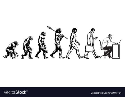 Evolution Of Man Drawing, Evolution Of Man Illustration, Human Development Illustration, Human Evolution Illustration, Human Evolution Art, Evolution Illustration, Sitting At Computer, Evolution Of Man, Evolution Art