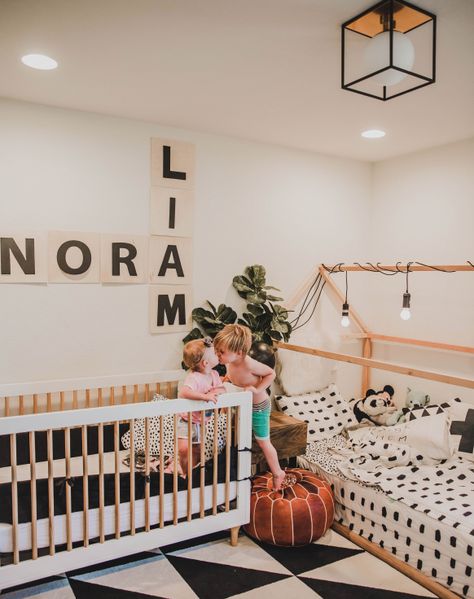 Nursery And Toddler Room Shared, Toddler And Baby Shared Room, Shared Baby Rooms, Baby And Toddler Shared Room, Boy And Girl Shared Room, Boy And Girl Shared Bedroom, Toddler And Baby Room, Sibling Room, Shared Nursery