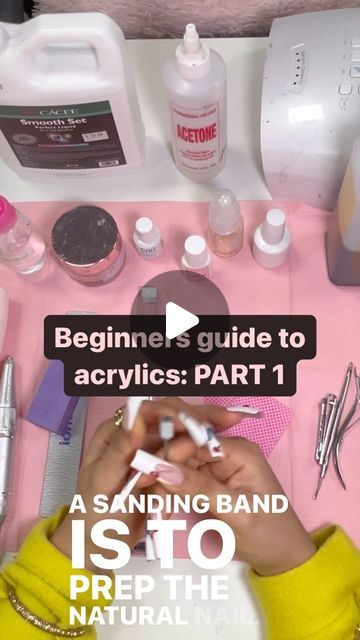 Zaira | NYS Licensed Nail Technician on Instagram: "Beginner’s guide to acrylic nails (part 1): Supplies	 Save this for future reference! Nail clipper Cuticle pusher Cuticle nippers Barbicide Sanding band and mandrel bit Nail glue  Nail tips  Lint free wipes Alcohol  EMA monomer Acrylic powder (pink or nude) Kolinsky brush (side 12) Nail drill  5 in 1 drill bit Nail file (80/100 grit for acrylic only, 180/240 for natural nails)  100% acetone Buffer Top coat LED lamp  Lastly, cuticle oil!  Follow for more🌟  Go to the top of my page to get my free resource: how to be fully booked  #beginnernailtech #nailartist #nailtechproblems #nailtech #nailsupplies #nailmusthaves" Acrylic Nail Tools Products, Steps For Acrylic Nails, What Do You Need For Acrylic Nails, Acrylic Nail How To, Nail Tech Starter Kit List, Mobile Nail Technician Set Up, Nail Bits Guide, Nails For Beginners Acrylic, Acrylic Nails How To