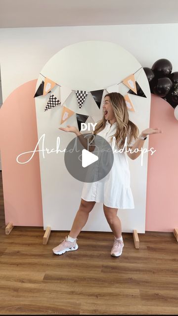 DIY + Home Renovation | Kate Banks on Instagram: "These party backdrops REALLY elevate the vibe of a celebration or get together. Who doesn’t love a great photo op??   But when I was doing research on how other people had made these, the stands were either really intense or they were bulky and hard to store.   After chatting with @bridgettsbackdrops we decided this kind of stand was the way to go. They not only allow you to store these boards upright against the wall of your garage taking up basically no space at all, but they also allow the boards to be functional on both sides!!!   Double sided backdrops mean you have double the color options for future parties AND it means that you could technically have the stands out in the open and they’d look good from behind as well.   Absolutely g Fashion Shoot Backdrop, Diy Backdrop Stand, Shoot Backdrop, Party Backdrops, Photo Op, Way To Go, T Love, Backdrops For Parties, Great Photos