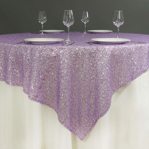 72 x 72 Lavender Sequin Square Overlay Lavender Quinceanera, Purple Quince, Beads Fabric, Quince Decorations, Quinceanera Decorations, Sequin Tablecloth, Sequin Table, Quinceanera Themes, Table Overlays