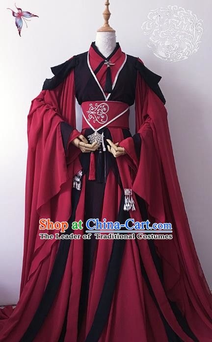 Chinese Ancient Nobility Childe Royal Highness Red Costume Cosplay Swordsman Embroidered Clothing for Men Red Hanfu Men, Wen Ruohan, Jiang Fengmian, Wedding Hanfu, Chinese Ancient Clothing, Royal Clothes, Chinese Clothes, Ancient Chinese Clothing, Red Kimono