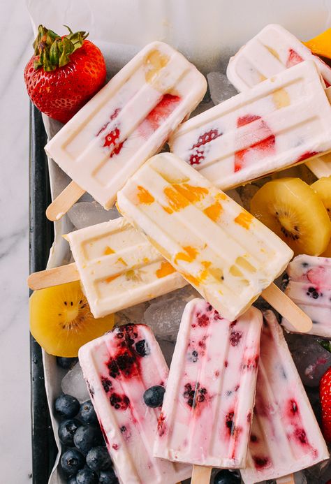 4-Ingredient Fruit & Yogurt Popsicles | The Woks of Life Fruit Themed Snacks, Frozen Fruit And Yogurt Popsicles, Fancy Foods Dinner, Best Popsicle Recipes, Homemade Yogurt Popsicles, Fruit Popsicles For Kids, Healthy Popsicles Recipe, Frozen Popsicle Recipes, Popsicle Recipes For Kids