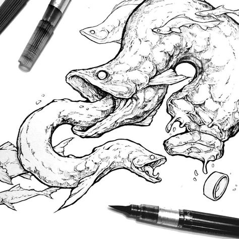 Daily Drawing Exercises, Sorie Kim, Creative Sketching, Daily Sketching, Best Watercolor Brushes, Sea Creatures Art, Sketching Ideas, Pen Art Drawings, Deep Sea Creatures