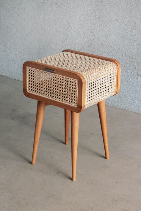 Floor Baskets, Cane Furniture, Wooden Bedside Table, Furniture Design Wooden, Brass Handle, Woven Rattan, Rattan Furniture, My New Room, Wood Furniture