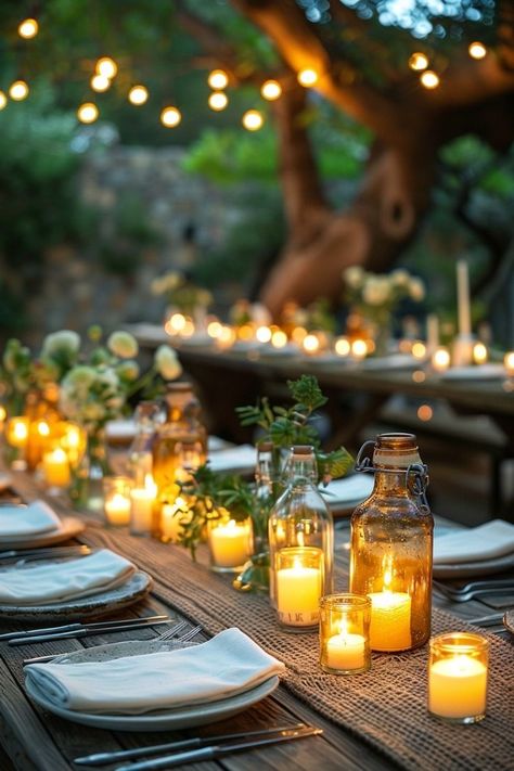 Outdoor Dinner Party Table, Picnic Table Wedding, Bonfire With Friends, Farm Wedding Reception, Outdoor Lighting Ideas, Outdoor Evening, Cosy Cottage, Outdoor Dinner Parties, Backyard Birthday