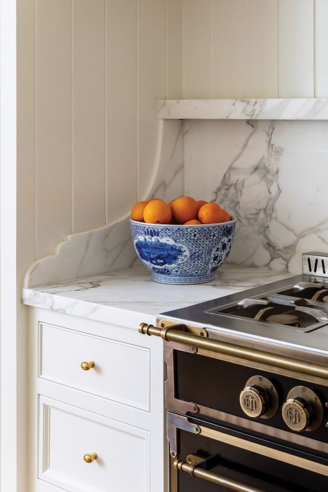 Inside Emily Jackson's Timeless Alpine Home, Designed by The Fox Group - Utah Style and Design New Home Accessories, Emily Jackson Kitchen, Historical Kitchen Design, The Fox Group Kitchen, English Kitchen Backsplash, Marble Stove Backsplash, Stone Backsplash With Shelf, Kitchen With No Walls, Stone Shelf Kitchen