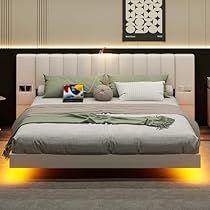 Headboard Led Lights, Bed Frame Full Size, Bed Frame Full, Floating Bed Frame, Bedroom Ideas Aesthetic, Wooden Bed Design, Full Size Bed Frame, Floating Bed, Full Bed Frame