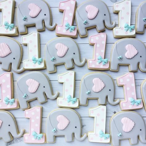 1st Birthday Elephant Theme, Birthday Decorated Cookies, Elephant Birthday Party, Baby First Birthday Themes, Elephant First Birthday, Elephant Party, Happy First Birthday, Elephant Birthday