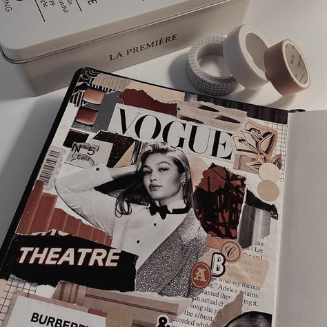 #scrapbook #bulletjournal #vogue #fashion #design #art #aesthetic #beige #neutral #collage #designer Neutral Collage, Collage Scrapbook Layouts, Fashion Sketchbook Inspiration, Magazine Cover Ideas, Front Page Design, Scrapbook Cover, Fashion Design Books, Sketchbook Cover, Collage Book