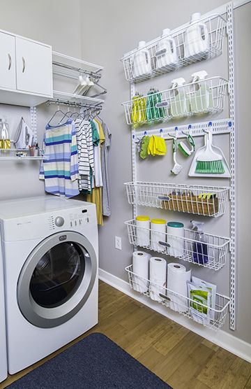 Keep all your cleaning supplies in one space in your home. Diy Lavanderia, Diy Laundry Room Storage, Outdoor Laundry Rooms, Concrete Creations, Laundry Room Organization Storage, Laundry Room Storage Shelves, Modern Installation, Room Storage Diy, Dream Laundry Room