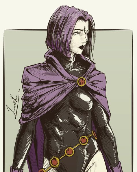 Raven Justice League Art, Teen Titans Raven Art, Raven Long Hair Dc, Raven Dc Art, Raven Art Titans, Raven Drawing Teen Titans, Dc Raven Fanart, Raven Art Dc, Raven Genderbend