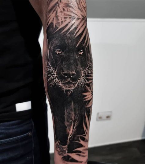 Panther Sleeve Tattoo, Panther Tattoo Realistic, Black Panther Tattoo Design, Panther Tattoo Meaning, Panther Tattoo Design, Puma Tattoo, Black Panther Symbol, Panther Tattoos, Sleeve Tattoo Designs