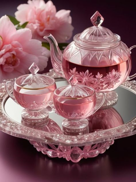 Tea Set Aesthetic, Aesthetic Teapot, Marinette Aesthetic, Crockery Design, The Mona Lisa, Vintage Tea Sets, زجاج ملون, Pretty Tea Cups, Creative Cocktail