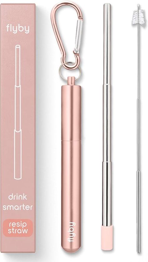 Amazon.com: Flyby Portable Reusable Drinking Straws | Collapsible & Foldable Telescopic Stainless Steel Metal Straw Dispenser | Final Aluminum Case, Long Cleaning Brush, Silicone Tip | Rose Gold | 1-Pack: Home & Kitchen Straw Dispenser, Reusable Drinking Straw, Drink Straw, Stainless Steel Straws, Metal Straws, Paper Straws, Reusable Straw, A Blanket, Steel Metal