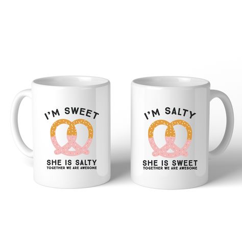 Sweet And Salty BFF Matching White Mugs Funny Candles Labels, Funny Best Friend Gifts, Candles Labels, Small Diy Gifts, Bff Ideas, Gifts Forbest Friend, Best Friend Christmas, Bff Stuff, Bff Matching