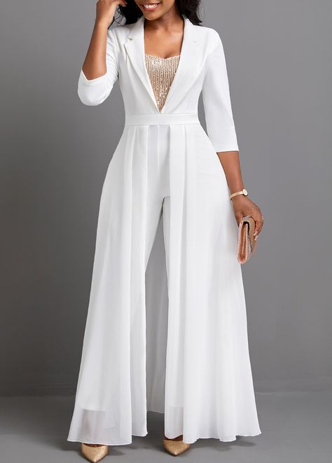 Evening Jumpsuits Classy, White Outfit For Women, Plus Size Jumpsuit Wedding, Jumpsuit Elegant Wedding, Boho Style Jumpsuit, White Jumpsuit Wedding, Wedding Dress Jumpsuit, Visionary Fashion, Evening Jumpsuit