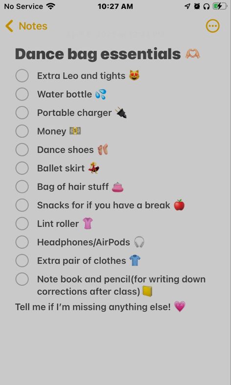 Things You Need For Ballet, Dance Nessesities, What To Have In Your Dance Bag, Dance Packing List, Dance Things To Buy, What To Put In Dance Bag, Dance Recital Checklist, Dance Bag Organization, What To Pack In A Dance Bag