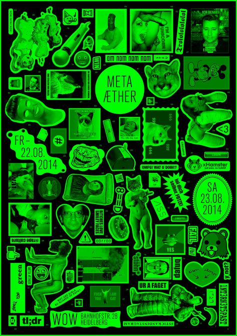 This poster for the MetaÆther Green exhibition was printed in black on fluorescent green paper. Green Branding, Future Aesthetic, Poster Competition, Graphic Posters, Contemporary Graphic, Social Media Designs, Typographic Poster, Type Posters, Green Paper