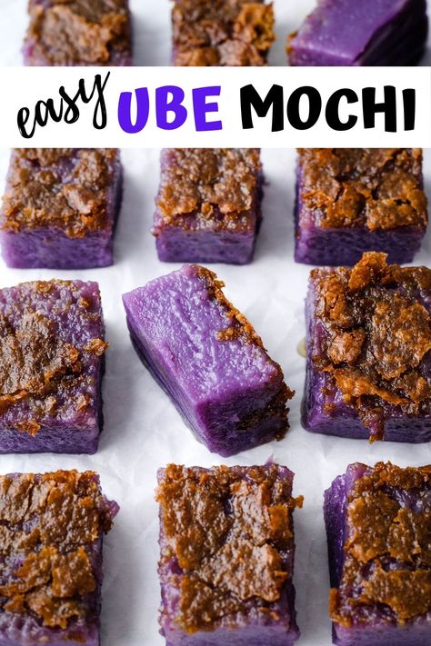 Ube Mochi Recipe, Ube Dessert Recipe, Ube Mochi, Filipino Dessert Recipes, Ube Recipes, Butter Mochi, Filipino Food Dessert, Mochi Recipe, Filipino Desserts